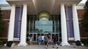 Bell Center front doors and columns